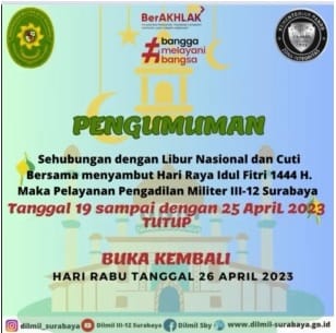 Pengumuman pelayanan pada Pengadilan Militer III-12 Surabaya